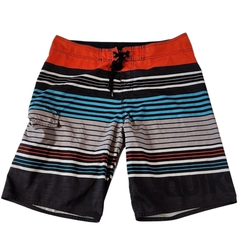 Quicksilver Mens 32 Board Shorts Swim Trunks Unlined Red White Blue Gray Black